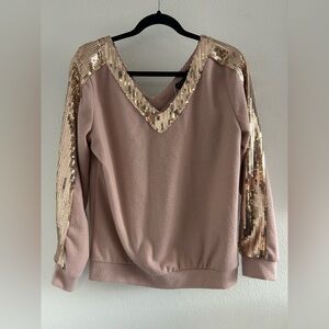 CBR Rose Blush Sweater with Gold Sequin Trim Size XL